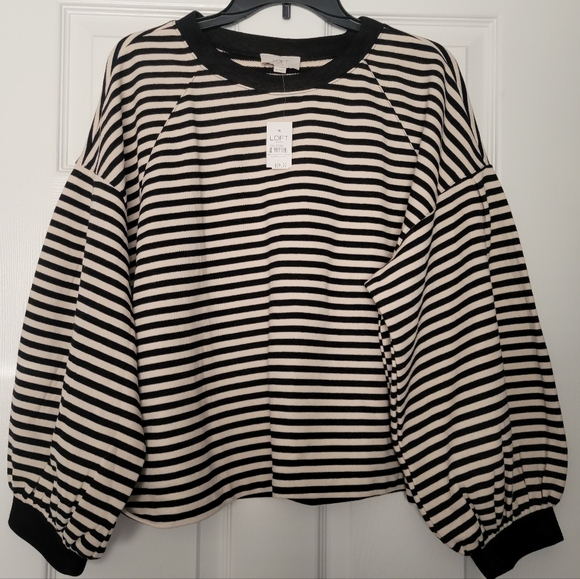 Loft Black/Off White Monogram Striped Sweater Size: XL - Picture 4 of 12